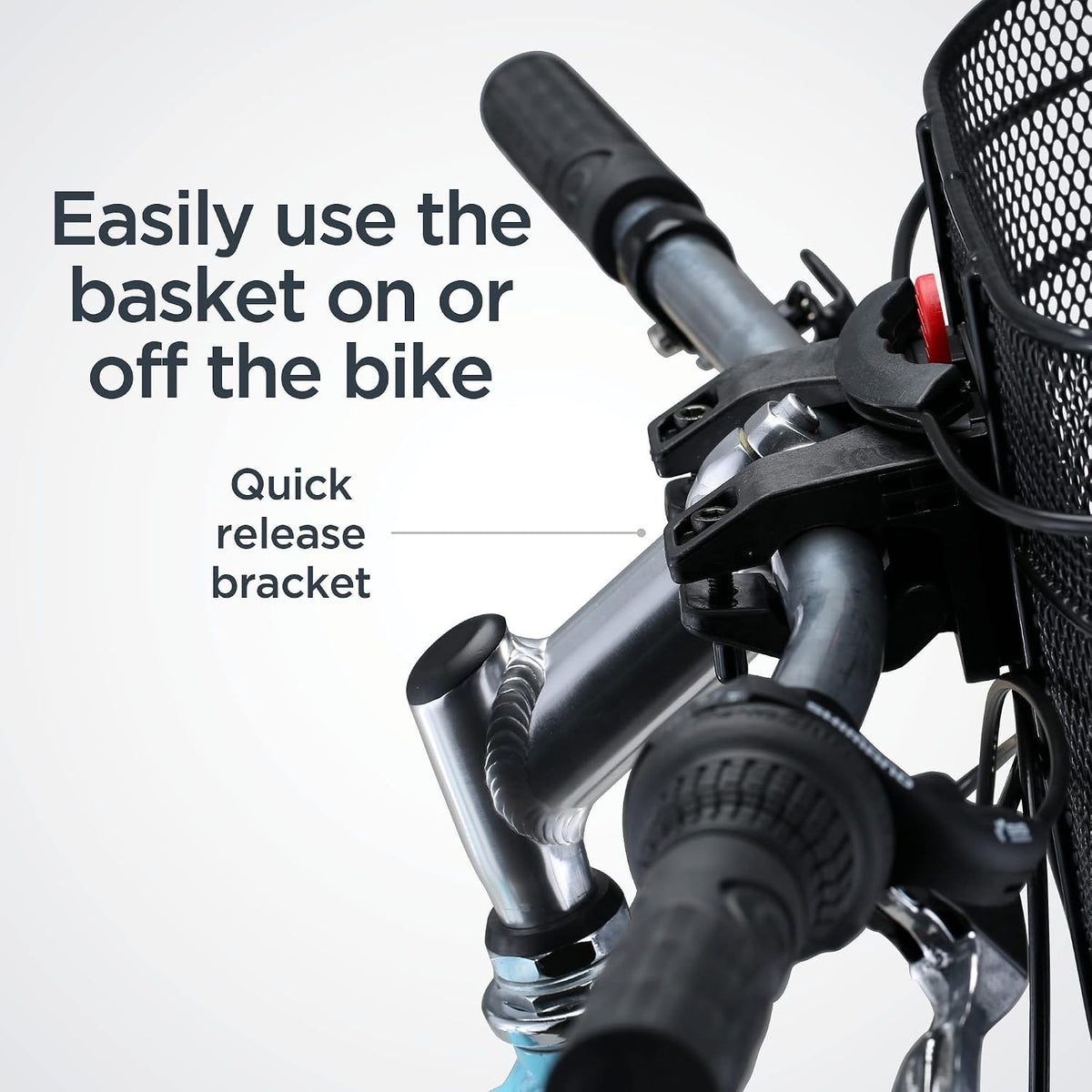 Schwinn Quick Release Wire Bike Basket, Black, Weather Resistant, Folding Handle for Hand Carry, Fits Most Adult Bicycles, Includes Mounting Hardware, Bicycle Basket for Adult Bikes