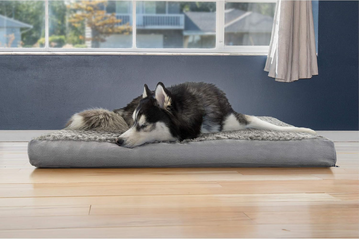 Furhaven Cooling Gel Dog Bed for Large Dogs W/ Removable Washable Cover, for Dogs up to 95 Lbs - Ultra Plush Faux Fur & Suede Mattress - Gray, Jumbo/Xxl