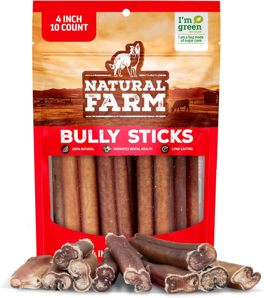 Natural Farm 4 Inch Bully Sticks for Small Dogs & Puppies, 10 Count