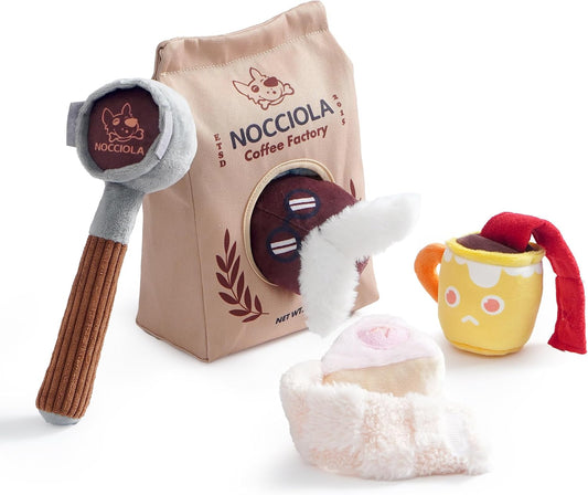 Nocciola 5-In-1 Coffee Dog Toys, Interactive Puzzle Squeaky Plush Set