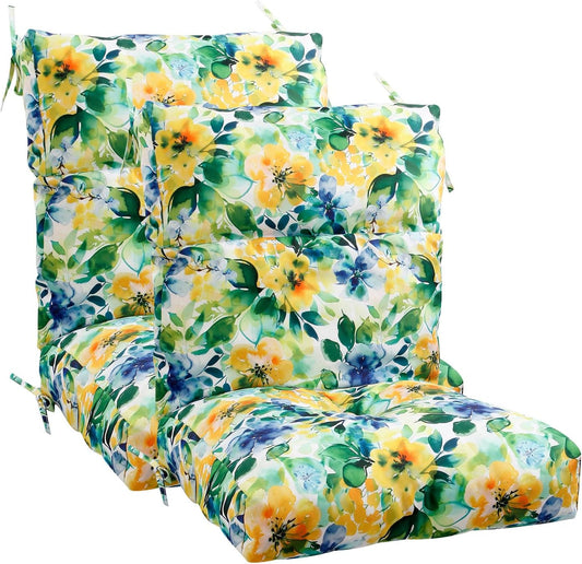 High Back Chair Cushion, 44" X 21" UV Resistant & Water-Rpellent Patio Furniture Chair Pads with Non-Slip Ties for Rocking Chairs, Adirondack, Dinng Chairs, Flower Green, 2Pcs