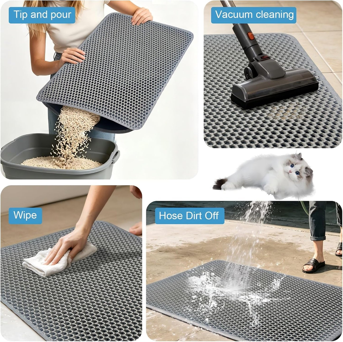 Double Layer Honeycomb Ultra Soft Cat Litter Mat - 23.4" X 14.7", Bpa-Free, Upgraded Non-Slip & Urine-Proof Bottom, Durable & Easy Clean, Gray Pack of 1