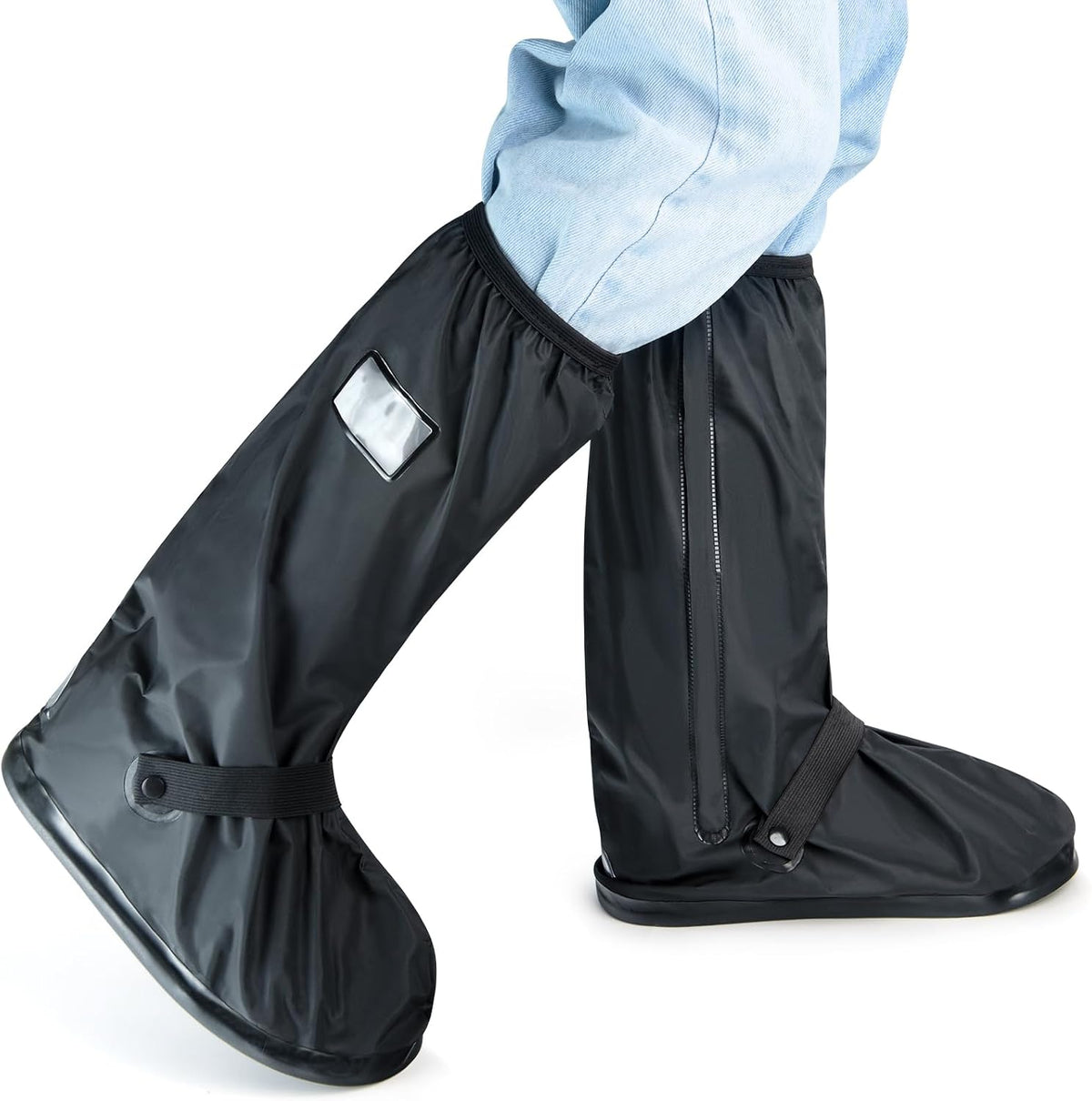 Iwieiairi Waterproof Rain Boot Covers with Safety Reflector, Black, L