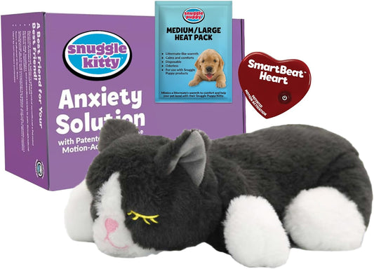 Snuggle Kitty Heartbeat Cat Toy, Calming Comfort, Kittens - Grey and White