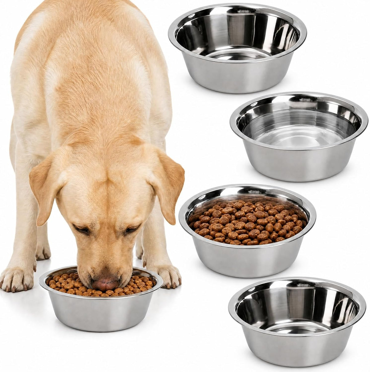 DEAYOU 4-Pack Stainless Steel Dog and Cat Bowl, Metal Food and Water Dish, 8.26" Basic Pet Feed Bowl for Large Medium Dog, 47 OZ Replacement Bowls for Elevated Stand, Dishwasher Safe