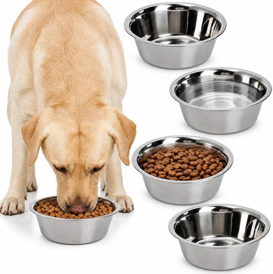 DEAYOU 4-Pack Stainless Steel Dog and Cat Bowl, Metal Food and Water Dish, 8.26" Basic Pet Feed Bowl for Large Medium Dog, 47 OZ Replacement Bowls for Elevated Stand, Dishwasher Safe