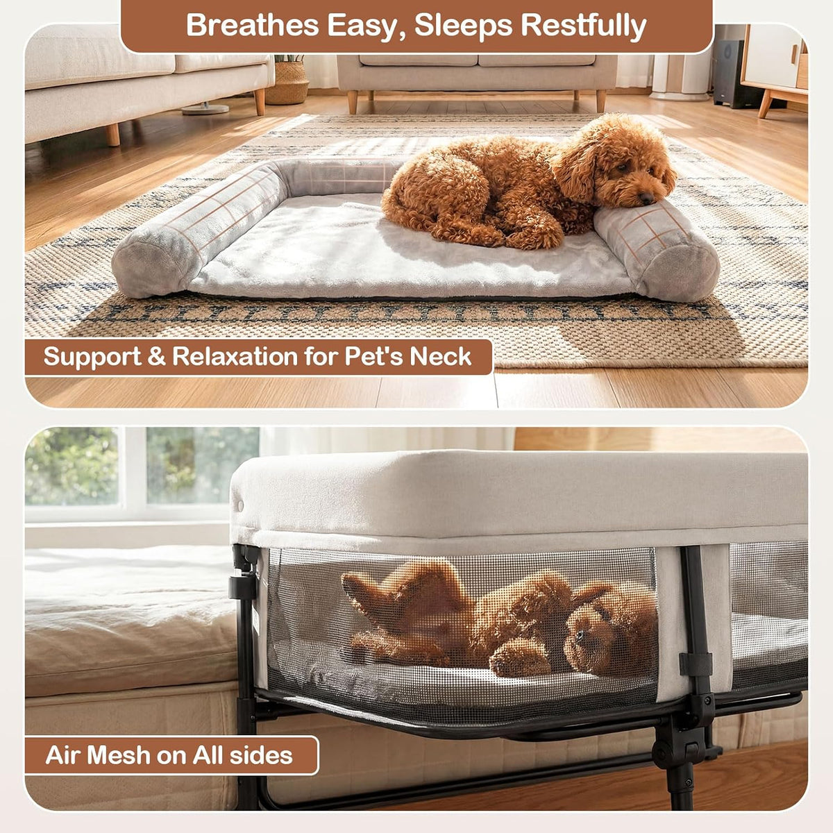 Bedside Dog Bed with Adjustable Height, for Small Dogs & Cats