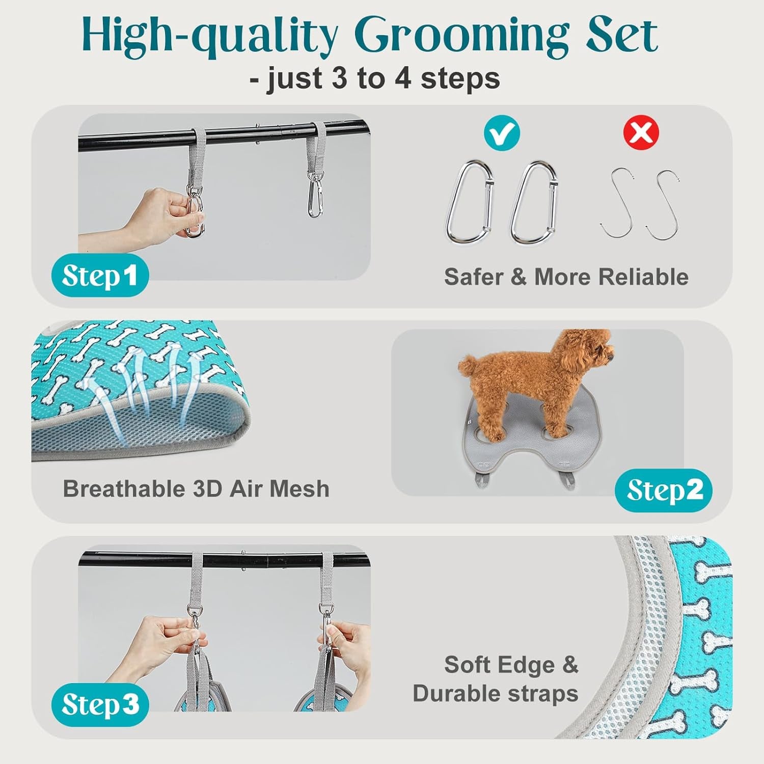 Supet Dog Grooming Hammock Harness for Dogs Cats, Relaxation Pet Nail Clipper Hammock, Restraint Dog & Small Animal Leashes Sling for Groomingk for Nail Trimming (Coral Blue, S)