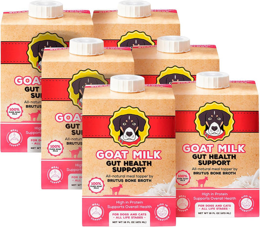 Goat Milk by Brutus Broth Meal Topper for Dogs and Cats – Formulated for Digestive Support & Moisture, Low-Lactose, Contains Natural Nutrients and Enzymes (Pack of 6)