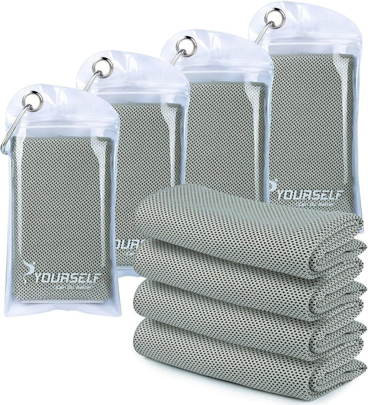 SYOURSELF Cooling Towels for Neck and Face, 4 Pack 40" X 12" Cooling Towel for Hot Weather, Soft Breathable Instant Cool Chilly Pad for Sports Golf Yoga Gym Athletes Camping Ice Towels(Grey)