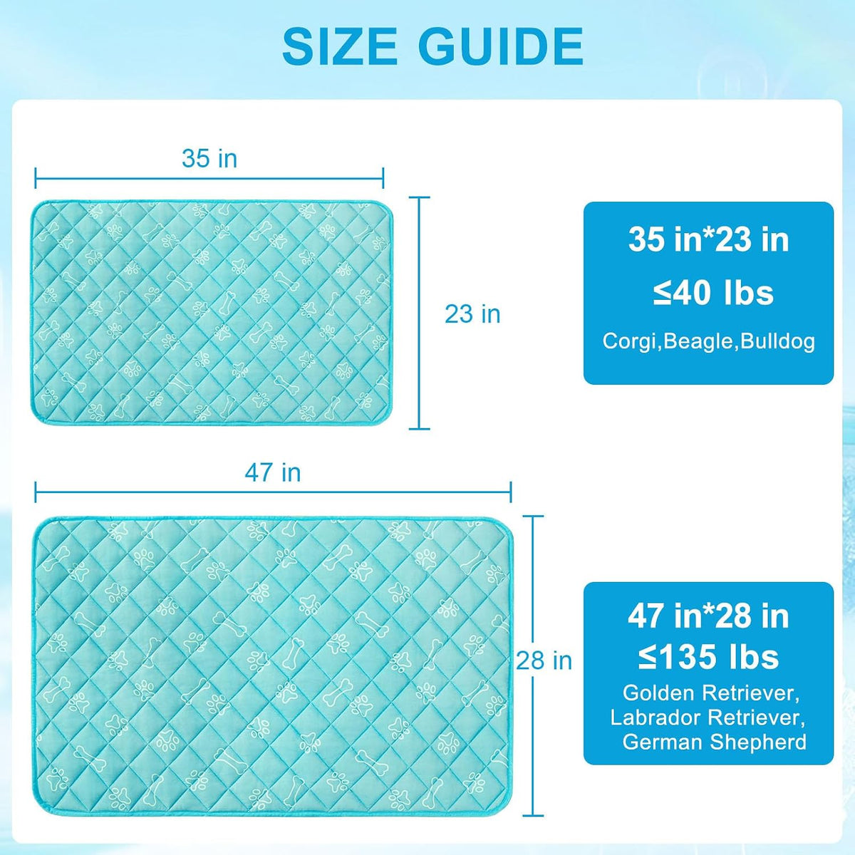BEAUTYZOO Dog Cooling Mat, Durable Cooling Mat for Large Dogs 35X23In, Blue