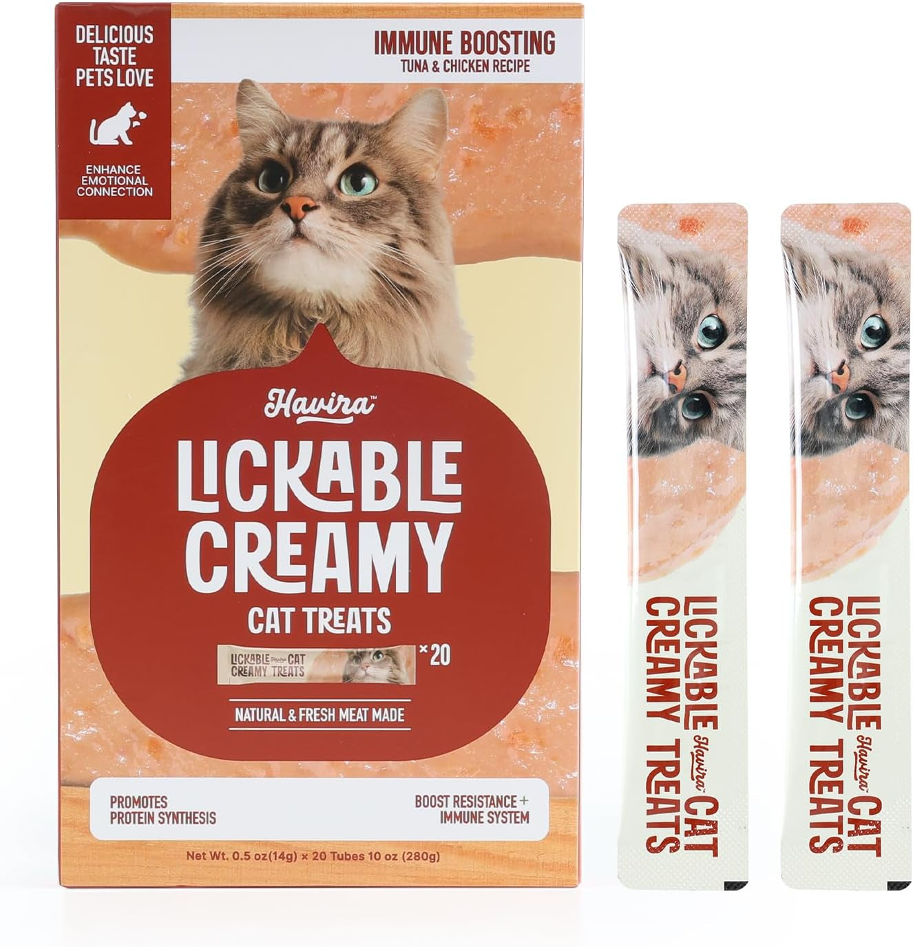 Havira Healthy Lickable Creamy Cat Treats Immune Support – Tuna & Chicken Flavor Squeeze Treats with Lactoferrin & Taurine, Functional Snacks Made with Carrot, Grain Free