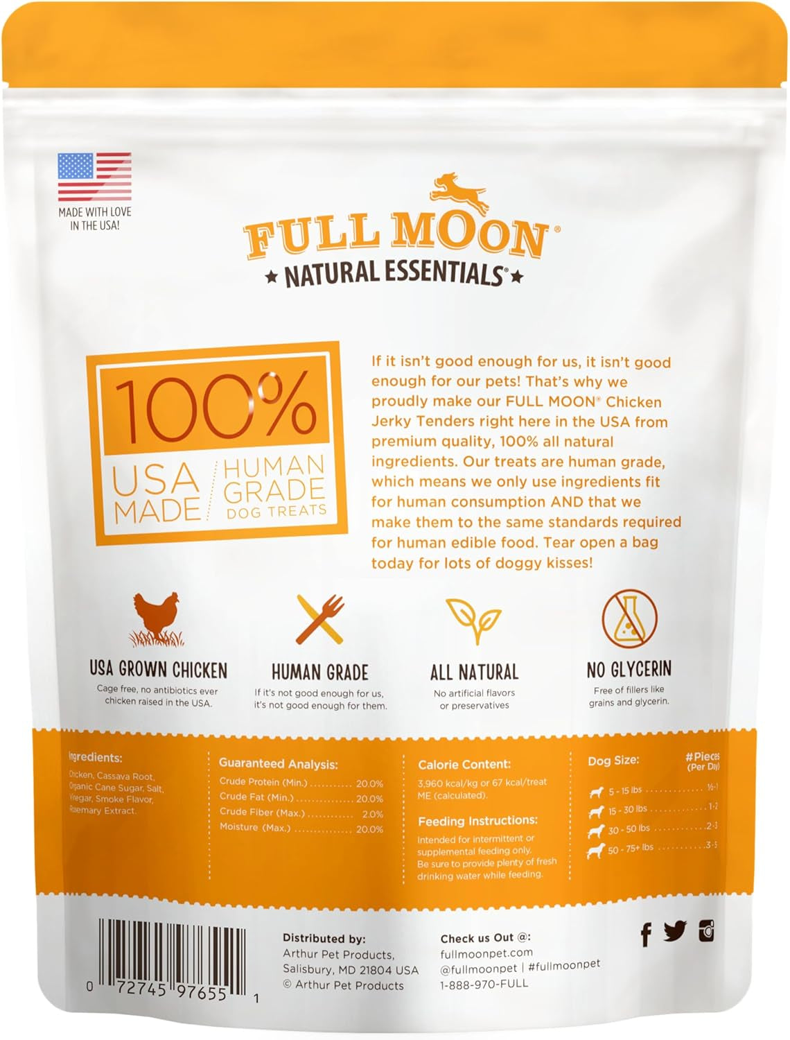 Full Moon Chicken Jerky Tenders Healthy All Natural Dog Treats Human Grade Made in USA 26 Oz