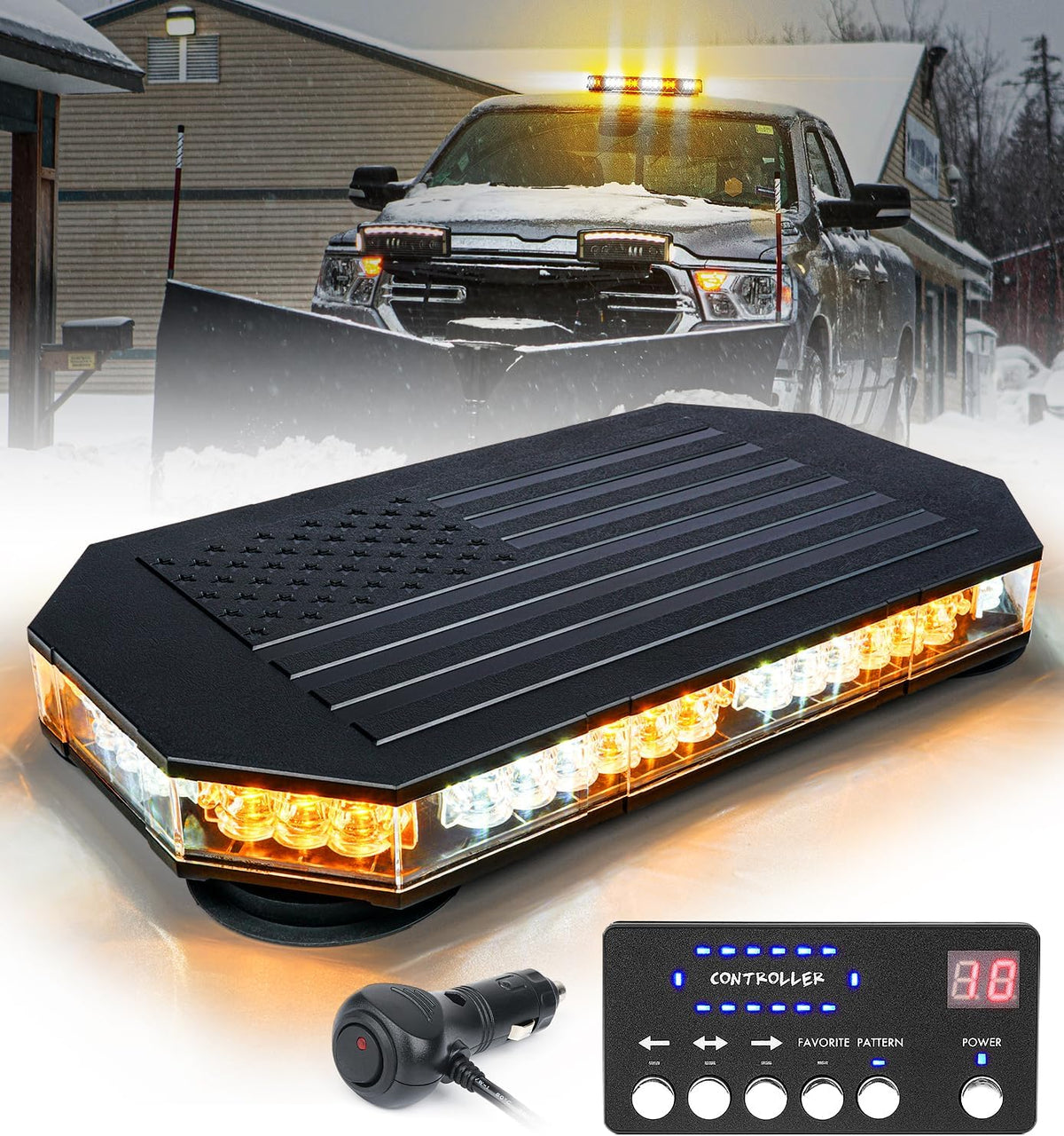 LUMENIX Rooftop Strobe Beacon Light Bar W/Controller, American Flag Pattern