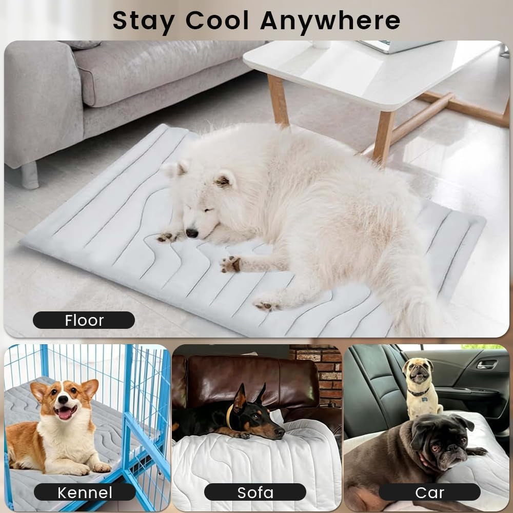 Cooling Mat for Dogs Outdoor, 48”X28” Super Thick & Reversible Cooling Mat for Dogs, Double-Sided Pet Cooling Mat, Portable Washable Kennel Bed, Dog Cooling Pad for All Pets, Grey