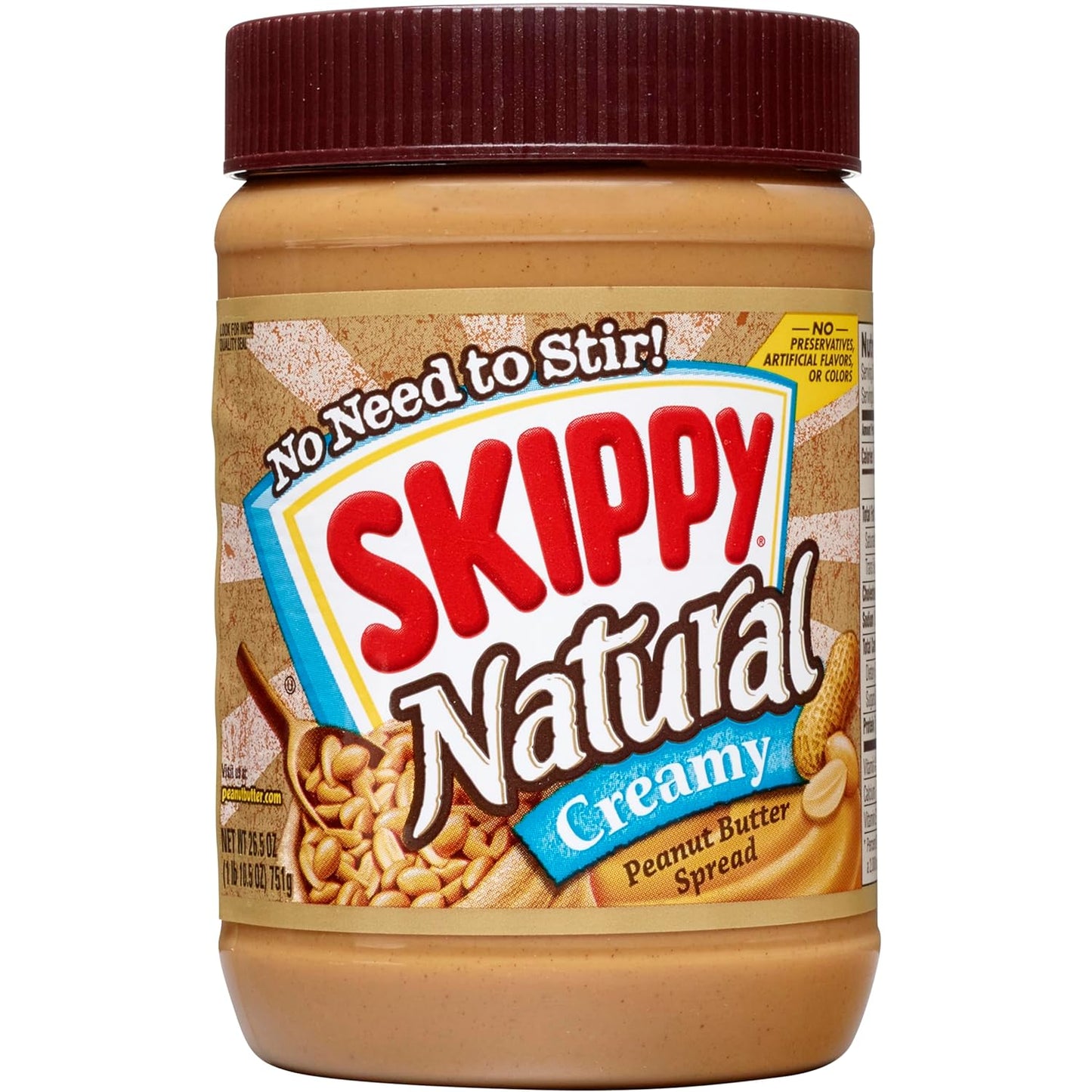 SKIPPY Natural Peanut Butter Creamy Spread, 26.5 Oz Jar