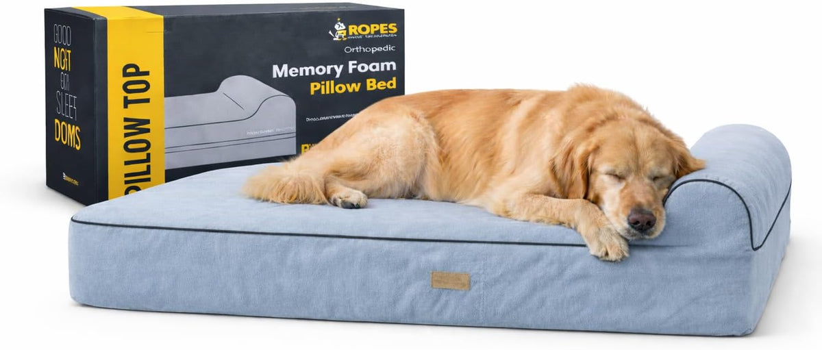 KOPEKS Orthopedic Memory Foam Dog Bed 7" Inch Thick Extra Large Dog Bed with Pillow Grey 50"X34"X10" Includes Waterproof Liner & Durable Removable Cover with Smart Design