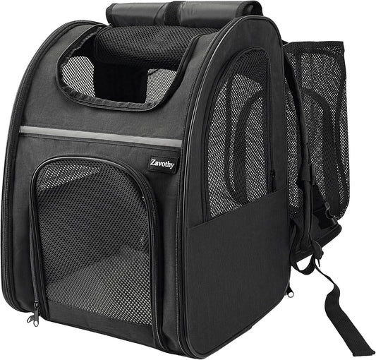Cat Backpack Carrier – Expandable Airline Approved Pet Travel Bag for Cats & Small Dogs, Breathable Mesh Pet Carrier Backpack with Padded Base (Black)