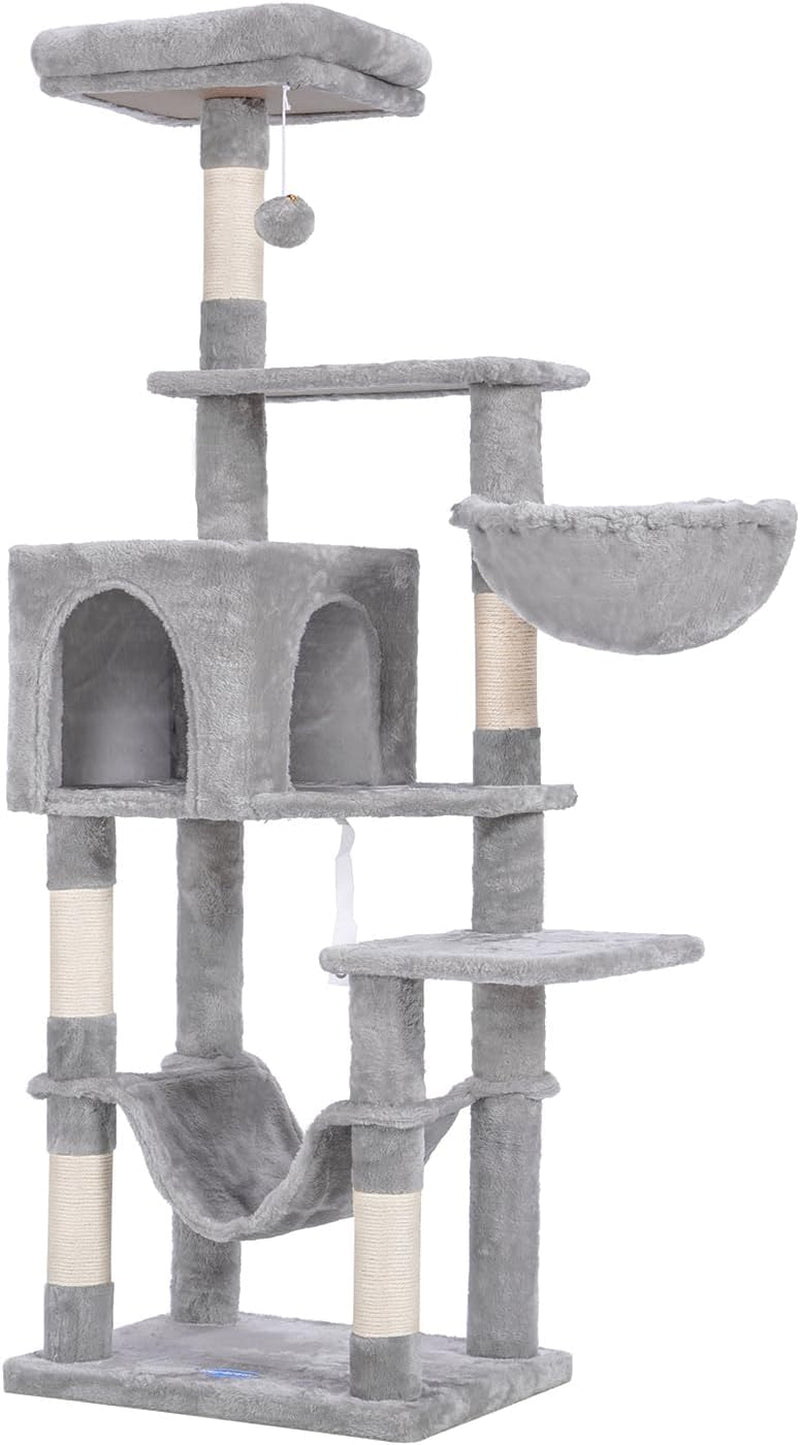 Hey-Brother Cat Tree with Large Hammock, Multi-Level Cat Tower for Indoor Cats, Cat Condo with Sisal-Covered Scratching Posts and Top Perch, Light Gray MPJ050W