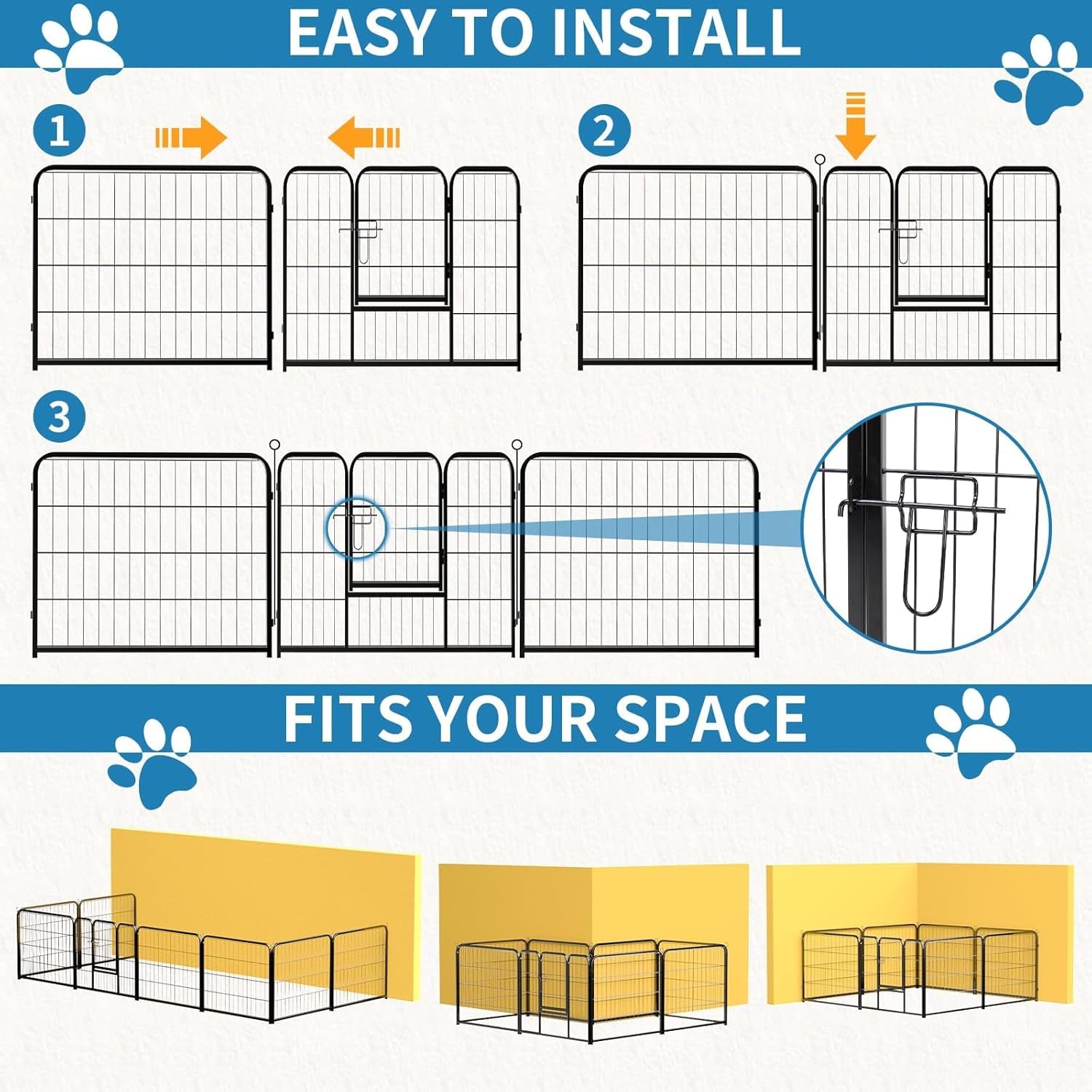 NEWBULIG Dog Playpen 8 Panels 32" Height Foldable Heavy Duty Metal Dog Exercise Playpen Puppy Fence for Indoor Outdoor Yard