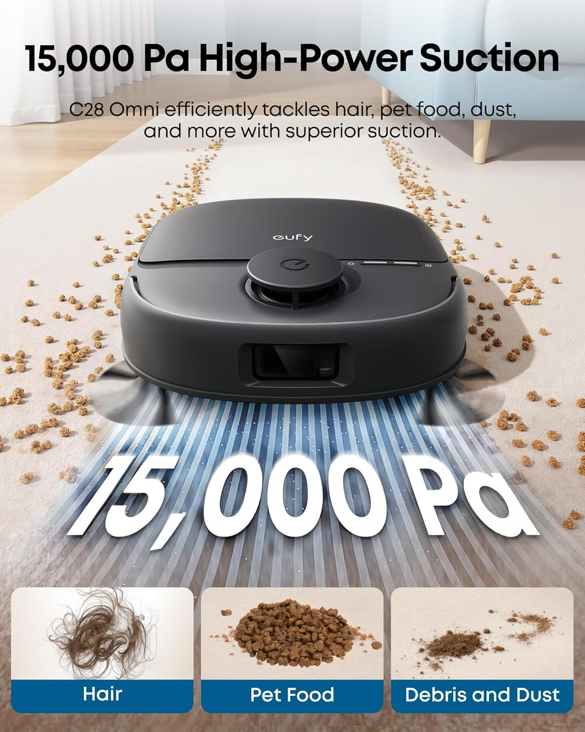 Eufy C28 Robot Vacuum and Mop Combo,15,000 Pa Suction, Hydrojet Self Clean Roller Mop, Upgraded from X10 Pro, Zero-Tangle for Pet Hair, Auto Mop Washing&Drying, Self-Emptying&Refilling 2026 New