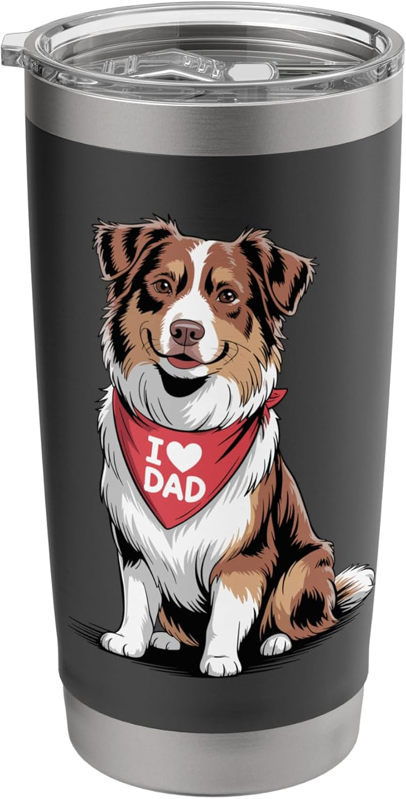 I Love Dad Red Tri Aussie Lover Australian Shepherd Dad Stainless Steel Insulated Tumbler