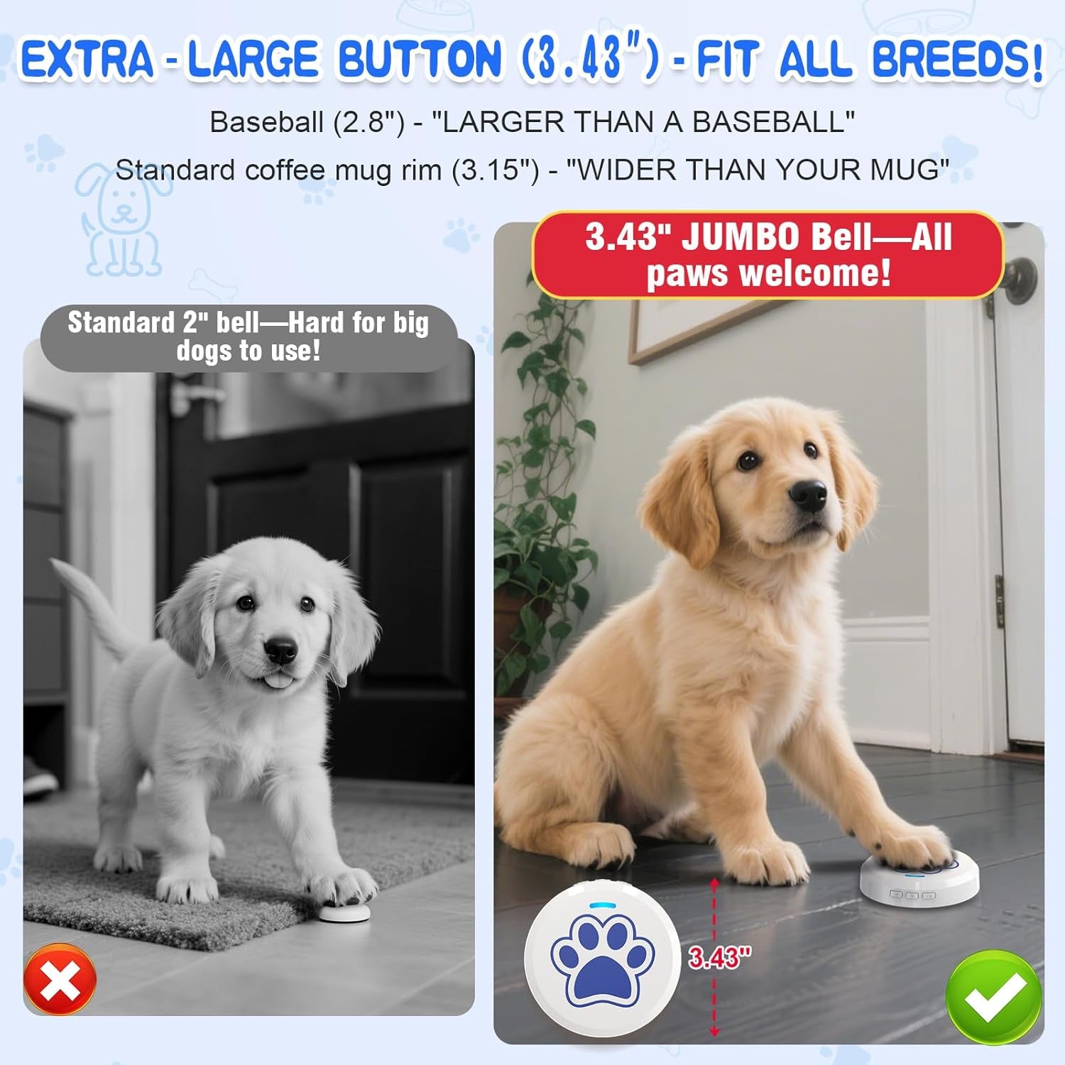 Chunhee Dog Training Bells for Door - Dog Door Bell for with 36 Custom Sounds | Dog Bell for Door Potty Training | Chew-Proof & Adjustable Volume (0-115Db) | Teach Puppies to Signal to Go Outside