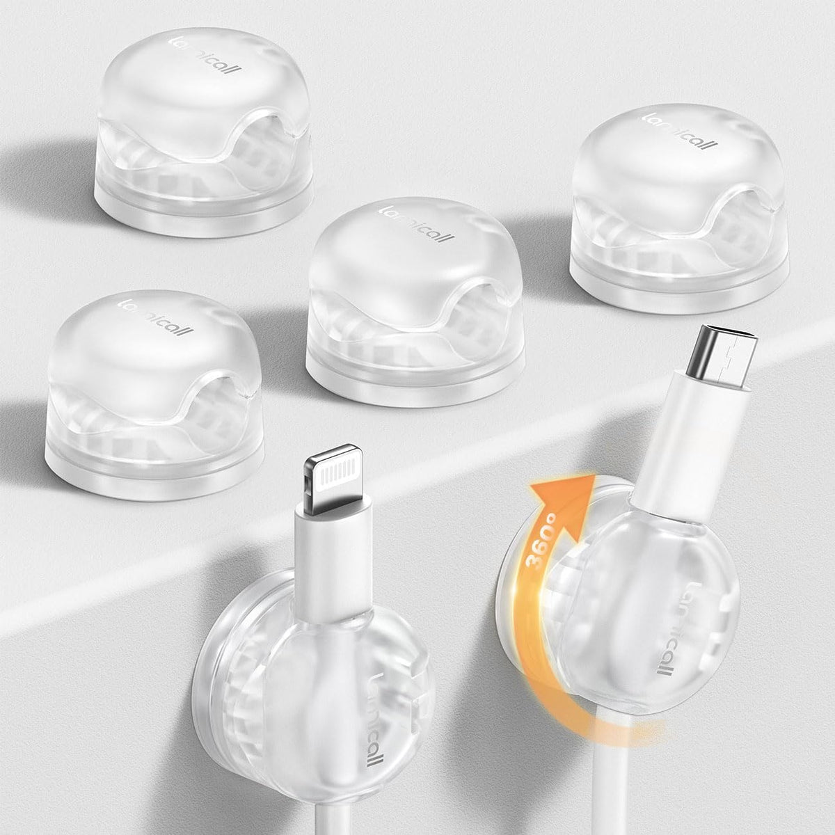 Lamicall 6Pack Clear Rotatable Cord Organizer, [1S Lock] Spring Cable Clips