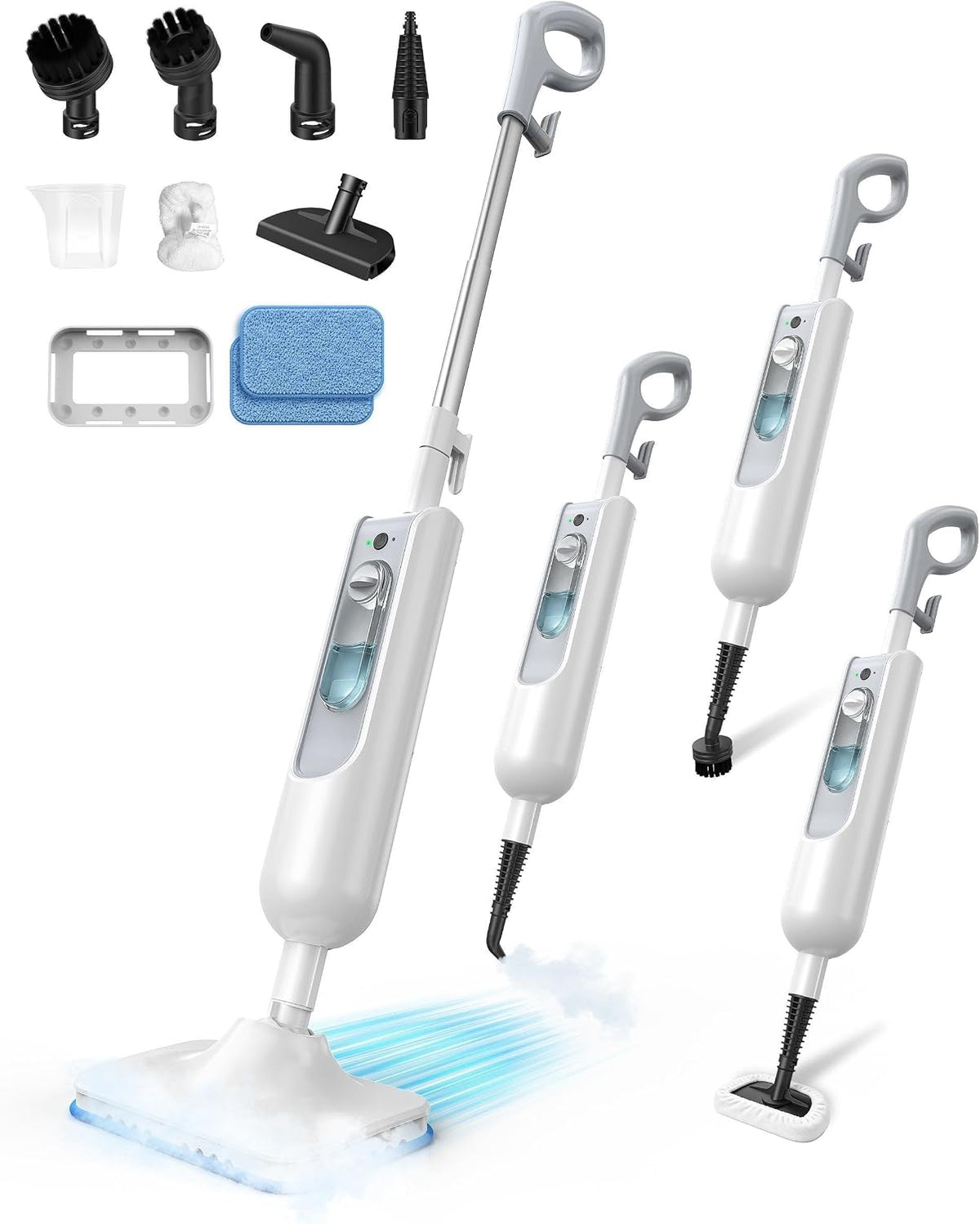 Steam Mop,12-In-1 Floor Steamer Mop,15S Fast Heat Up,15.6Ft Cord,Handheld Detachable Steam Cleaner,360Ml Tank Steam Mop for Hardwood Floors,Tile,Clothes,Carpet,Hair,White
