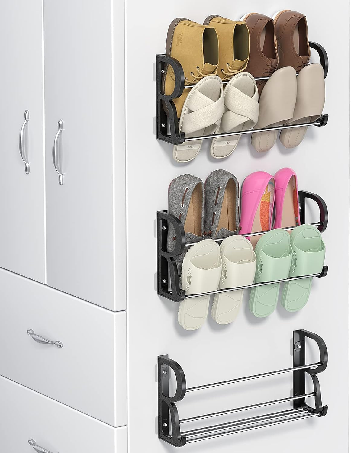 Wall Mounted Shoe Rack 3Pack, No-Drill Organizer for RV and Home
