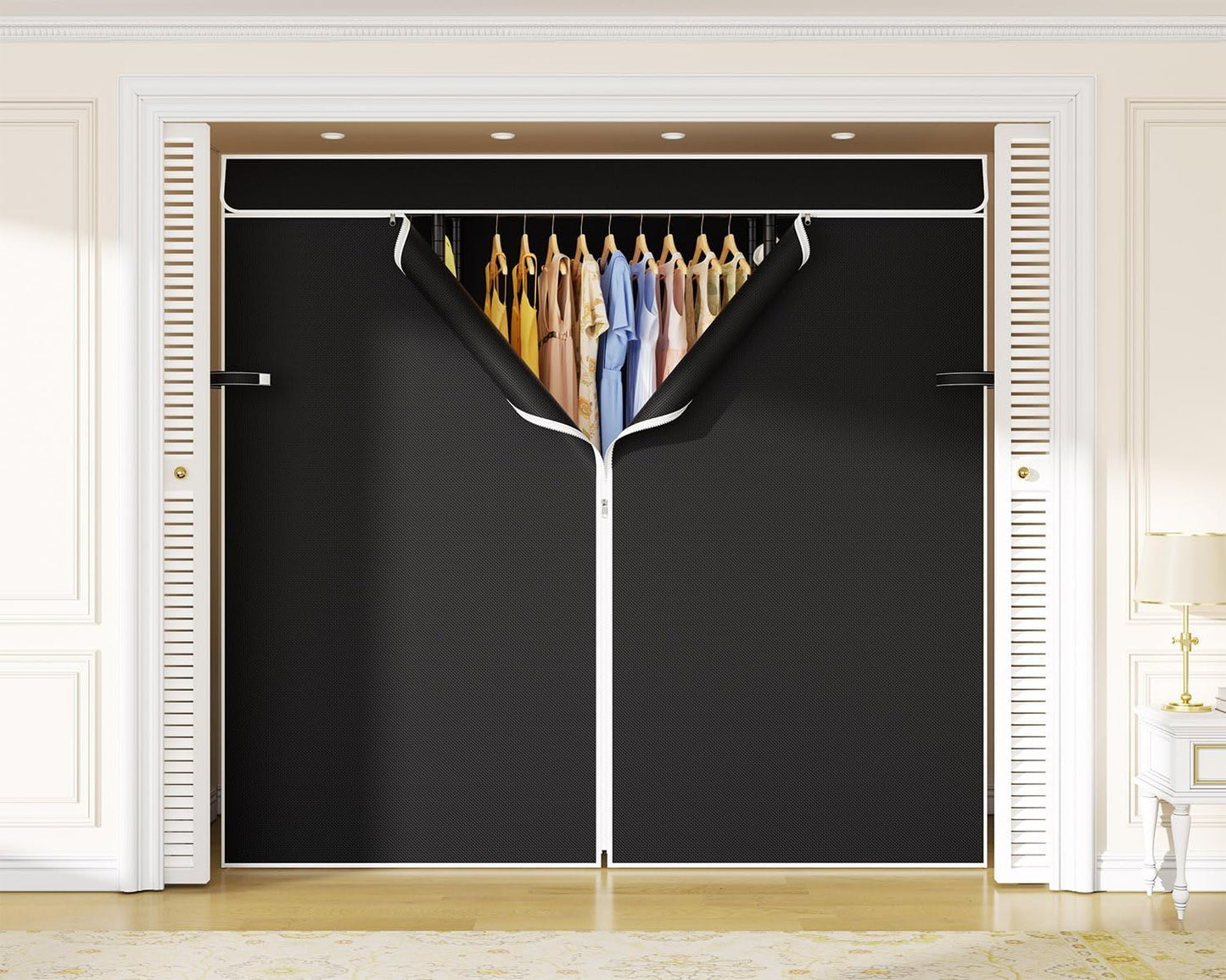 ULIFHOME E3C Heavy Duty Portable Closet Wardrobe with Fabric Cover, Freestanding Clothes Rack Holds up to 850 Lbs, Metal Garment Rack Organizer for Clothing, 59.5" W X 16.5" D X 77.4" H, Black