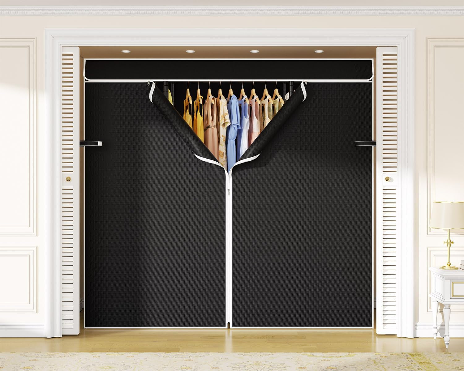 ULIFHOME E3C Heavy Duty Portable Closet Wardrobe with Fabric Cover, Freestanding Clothes Rack Holds up to 850 Lbs, Metal Garment Rack Organizer for Clothing, 59.5" W X 16.5" D X 77.4" H, Black