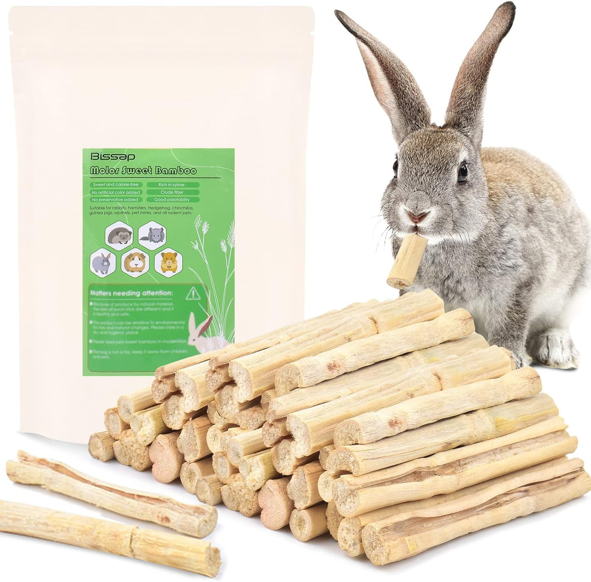 Bissap 700G/1.5Ib Sweet Bamboo Chew Sticks for Rabbits, Bunny Chewing Sticks for Rabbits Hamster Chinchilla Guinea Pigs Rabbit Small Animals Natural Treats Teeth Grinding Toys