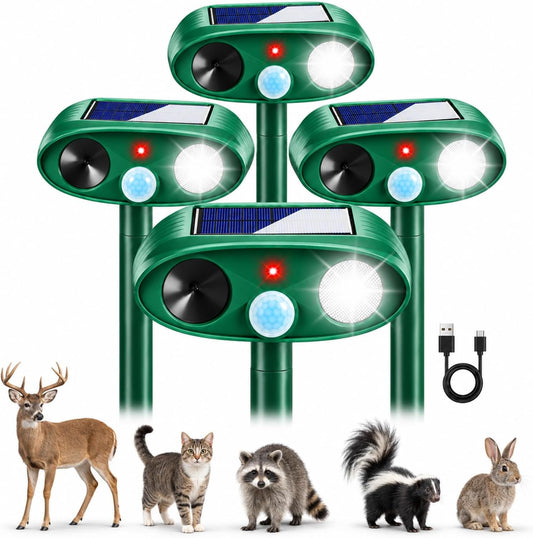 Deer Repellent Devices,Solar Ultrasonic Raccoon Deterrent Skunk Repellent