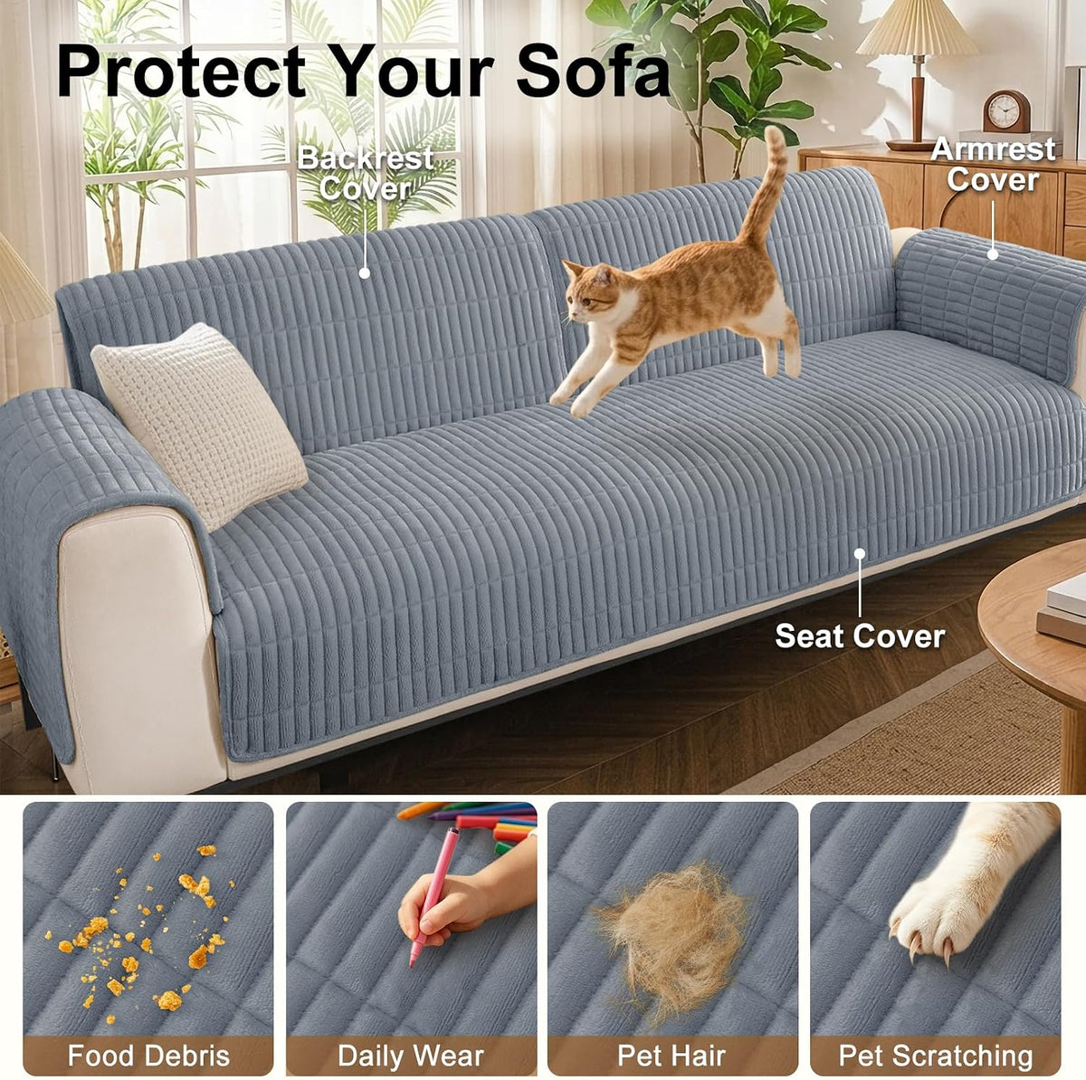 Smiry Couch Covers for Dogs, Non Slip Plush Washable Sofa Cover for Pets