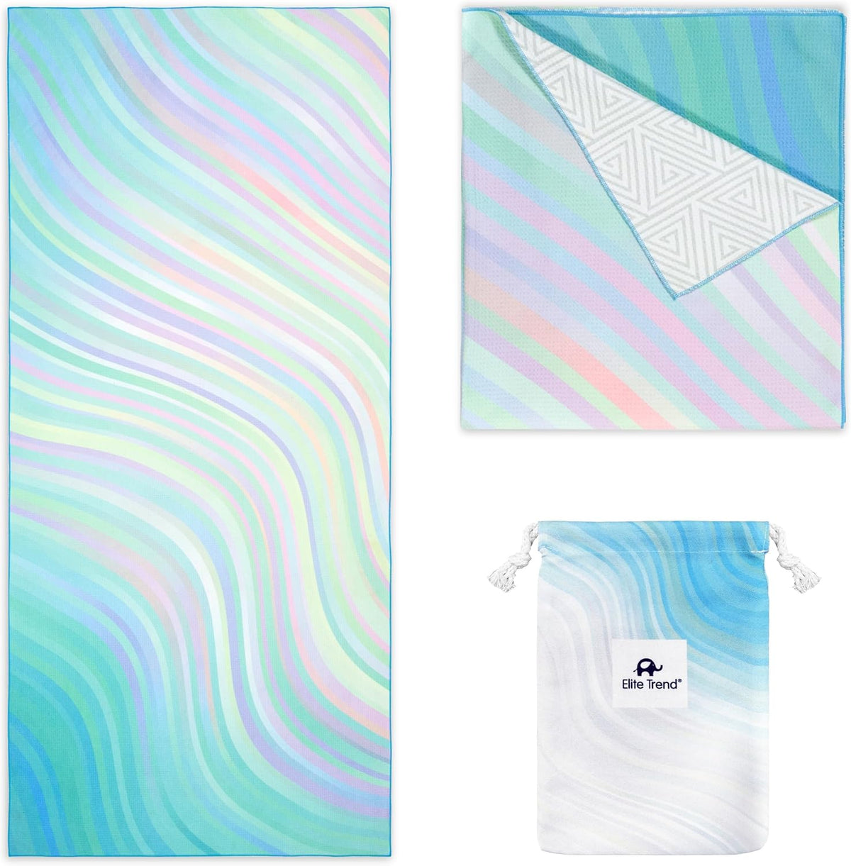 Elite Trend Quick Dry Microfiber Beach Towel, Waffle, XL 78X35 in (Rain)