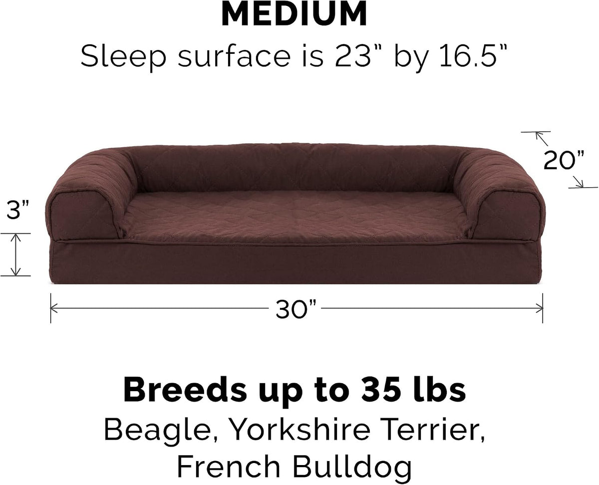 Furhaven Soft, Orthopedic Foam Sofa Dog Bed with Washable & Removable Cover - Quilted - Coffee, Dogs up to 35 Lbs - Medium