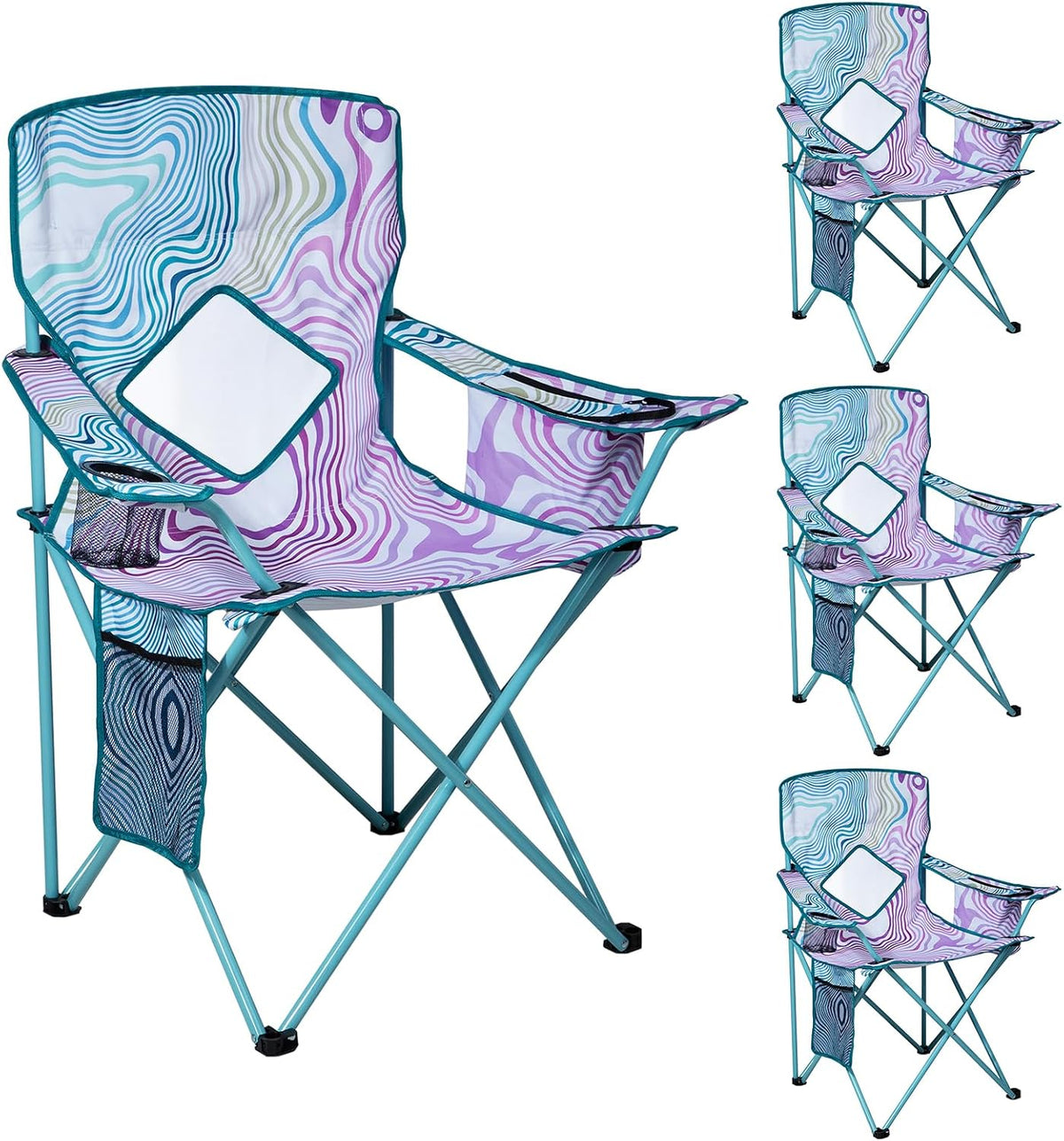 Nazhura 4 Pack Outdoor Camping Chairs Folding/Foldable/Portable with Cooler Pouch, Mesh Backrest and Cup Holder Pocket (Flower, Metal, 4 Pack)