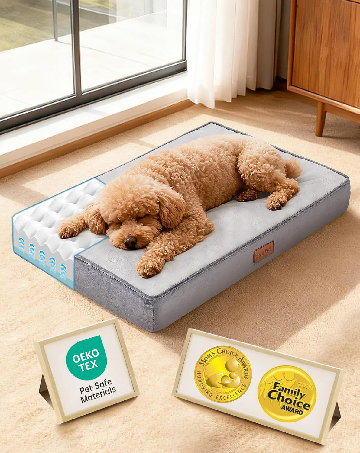 Ohgeni Orthopedic Waterproof Small Dog Bed, Memory Foam, 24 Inch(Gray)