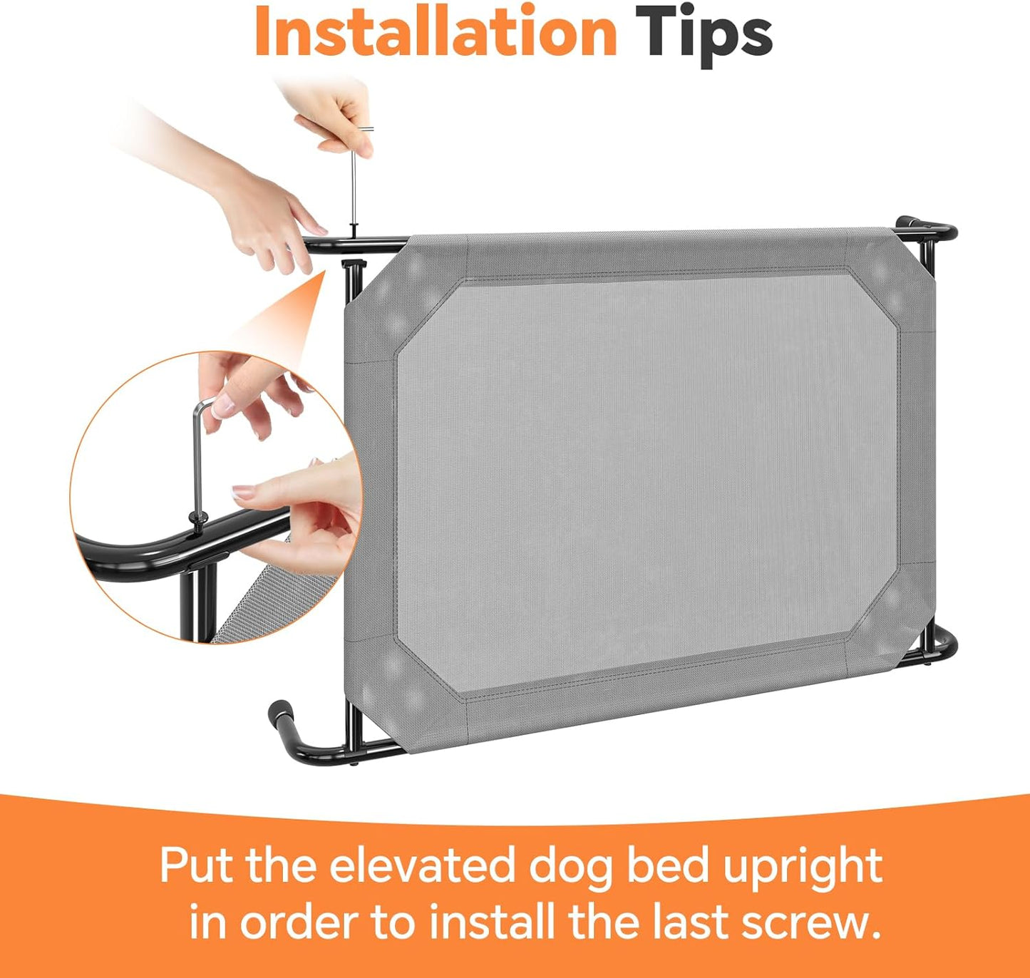 Simple Trending Raised Dog Bed for Large Dogs, Waterproof XL Dog Cot, Outdoor Cooling Elevated Pet Bed Load 200Lb, 47.75" X 30.5", Grey