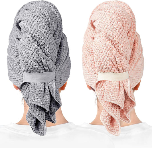 ROLSHOL 2-Pack Large Microfiber Hair Towel Wraps for Women, 27 × 39 In