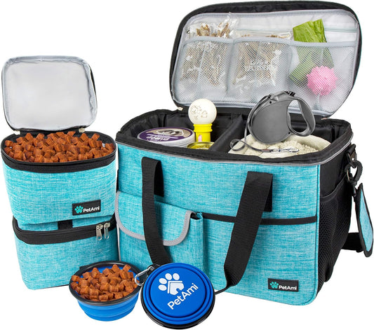 Petami Dog Travel Bag Organizer, Pet Supplies Diaper Tote, Teal Blue Medium