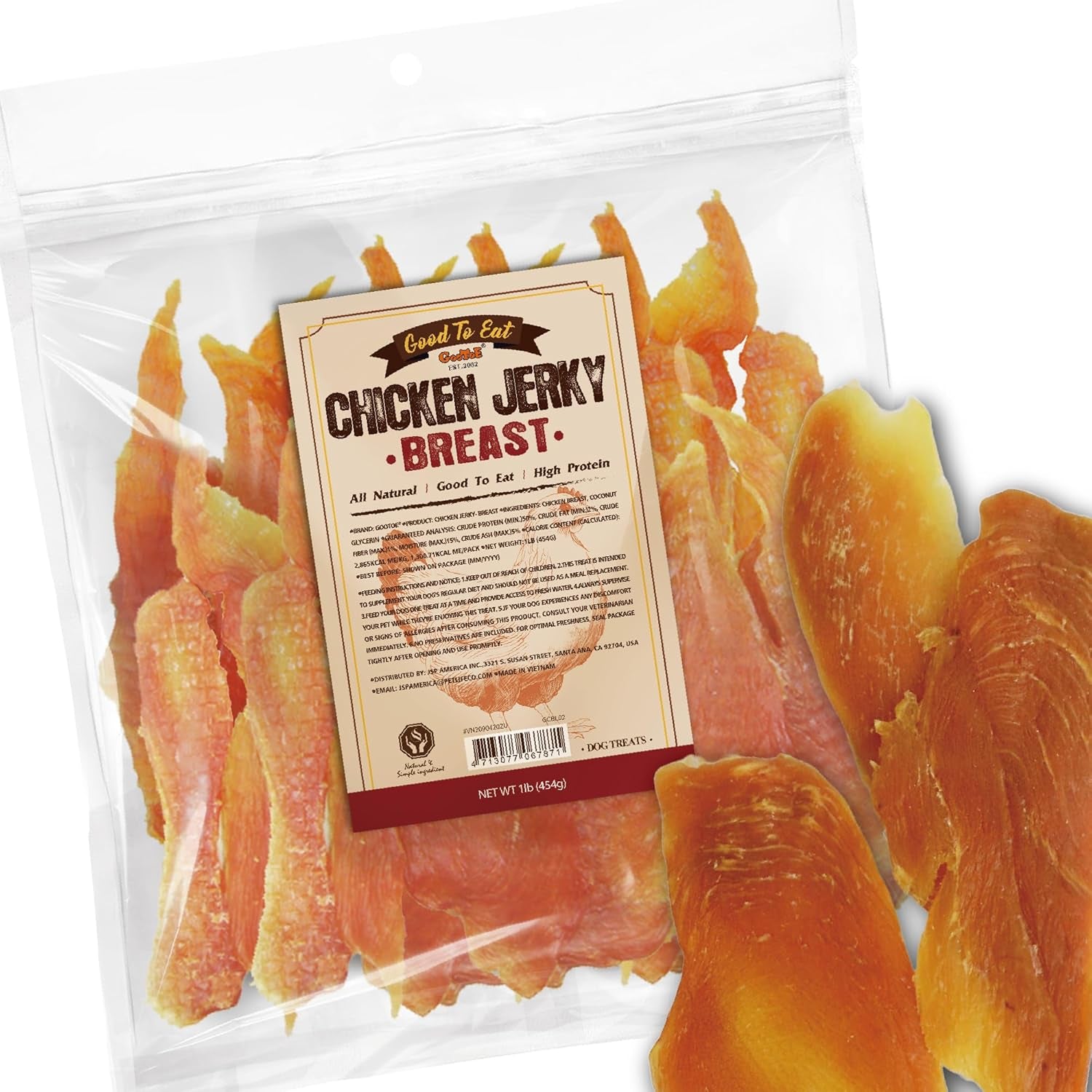 Gootoe Dog Treats, Chicken Jerky for Dogs - Dog Training Treats; High-Protein, Gluten-Free, Hypoallergenic, Grain-Free, Chicken Breast, 1 Lb