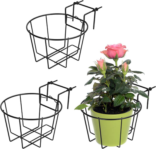 TQVAI Adjustable Hanging Railing Planter for 1.89 to 3.5 Inches Railings - Outdoor Balcony Deck Flower Pot Holder, Metal Baskets for Garden Orchid, Patio Ledge, 3 Pack, Black