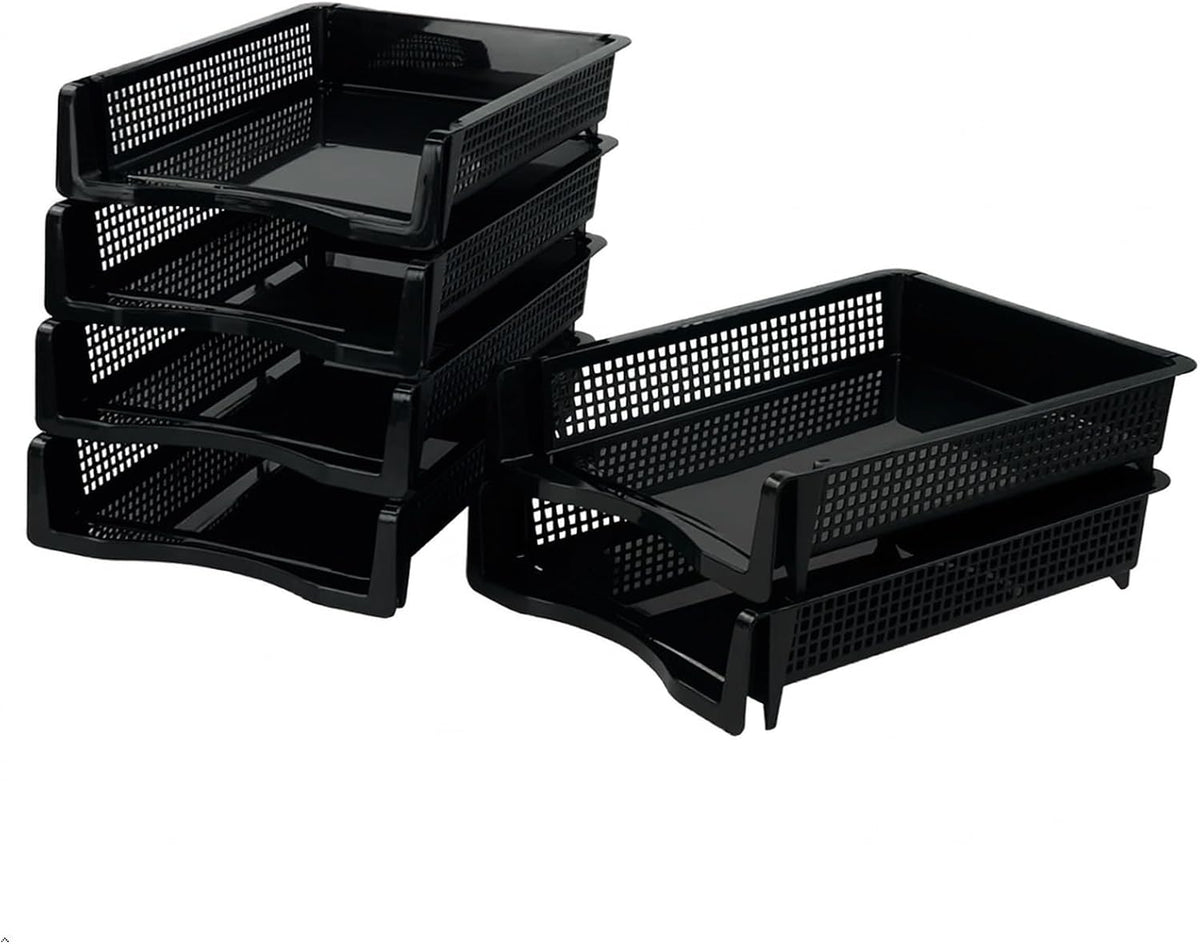 6-Pack Black Plastic Stackable Office Letter Organizer Desk Tray