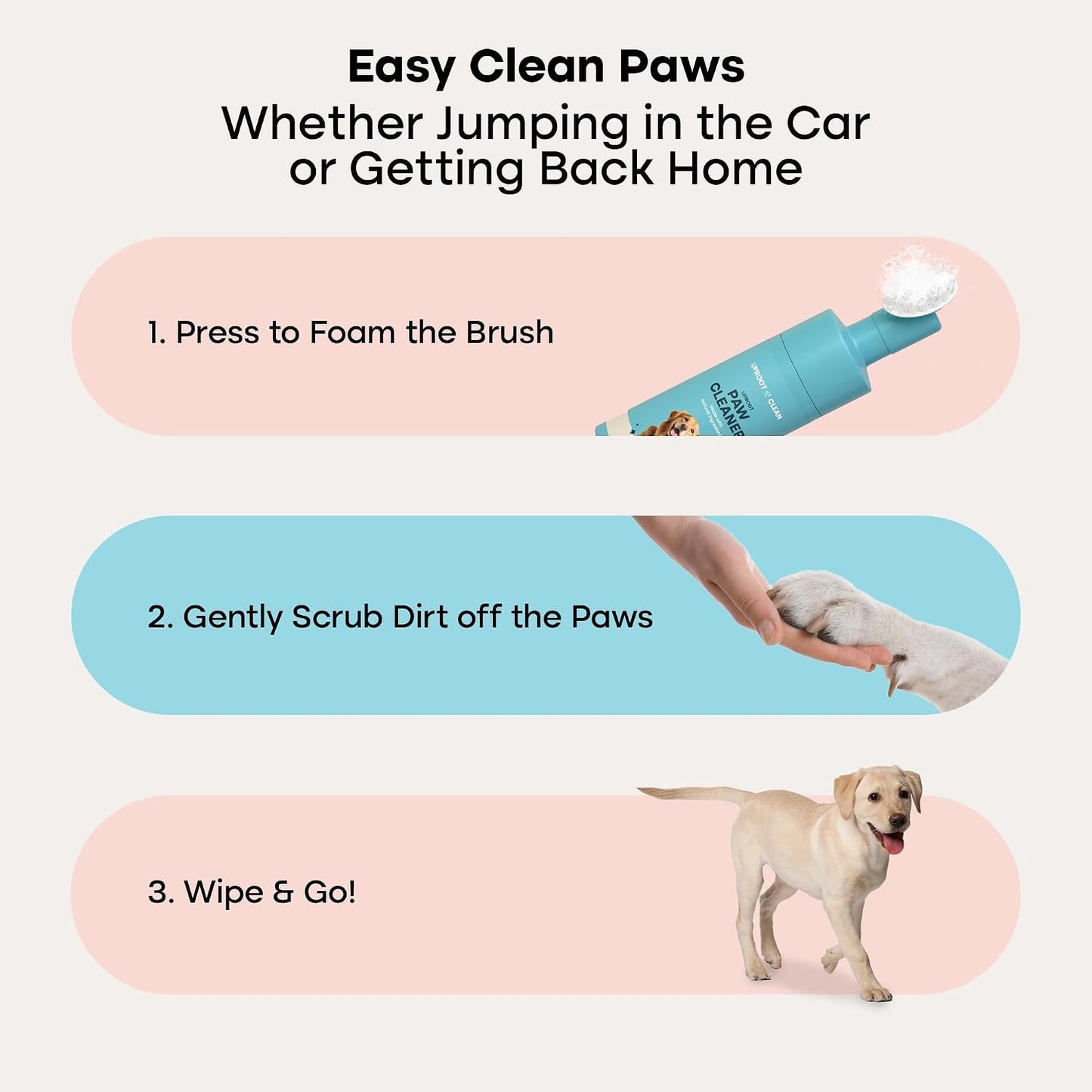 Uproot Clean Dog Paw Cleaner - No-Rinse Paw Cleaner for Dogs - Easy Dog Foot Washer with Bristle Brush - Fragrance-Free Foot Scrubber for Home and On-The-Go - Hypoallergenic & Safe All Dogs