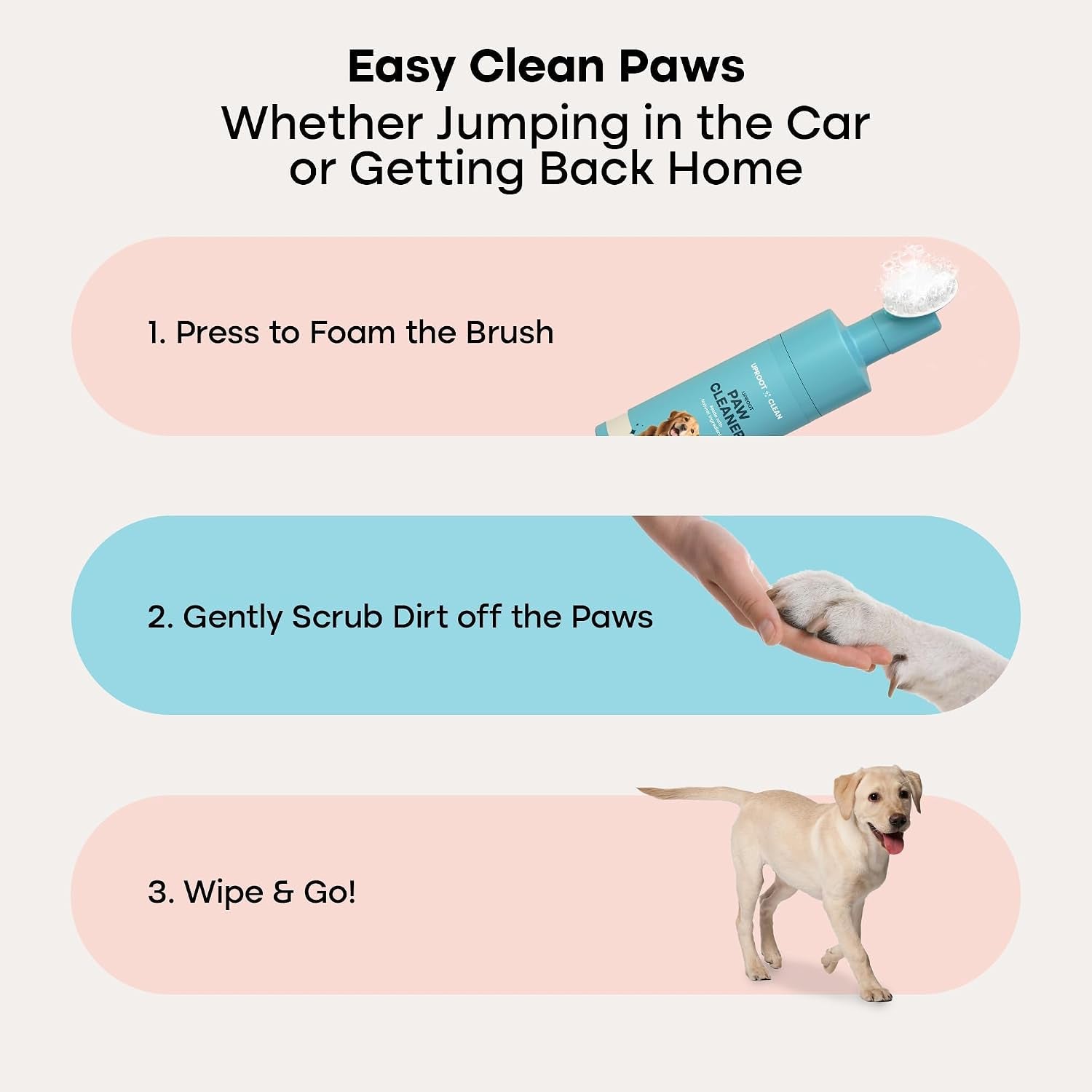 Uproot Clean Dog Paw Cleaner - No-Rinse Paw Cleaner for Dogs - Easy Dog Foot Washer with Bristle Brush - Fragrance-Free Foot Scrubber for Home and On-The-Go - Hypoallergenic & Safe All Dogs