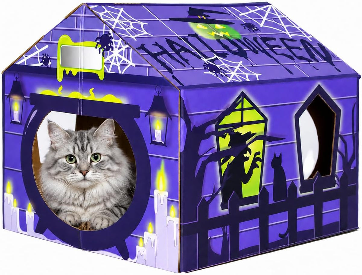 Halloween Cardboard Cat House Scratcher & Play Gift for Indoor Cats