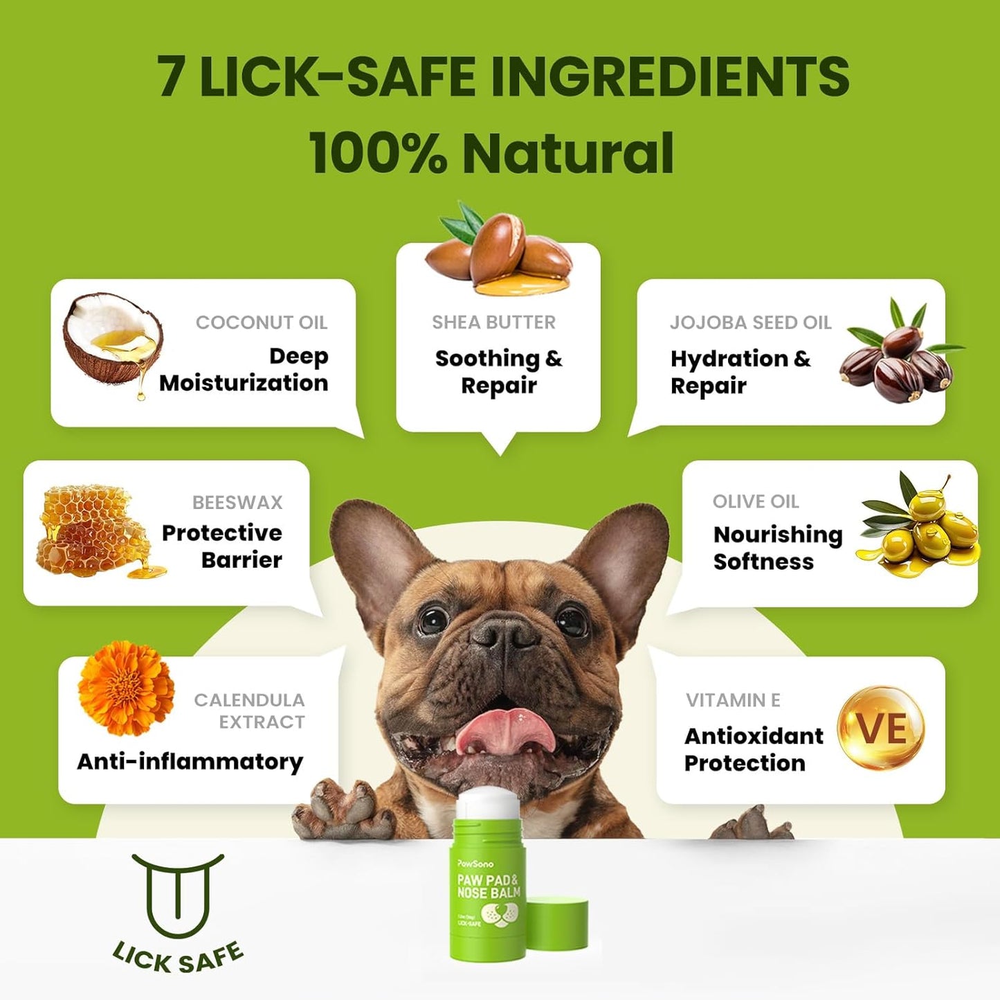 Pawsono Lick-Safe Dog Paw & Nose Balm with Coconut Oil | All-Natural Moisturizer & Soother for Dry, Cracked Pads & Snout, Heat & Cold Pavement Protection, Horse Hoof Care