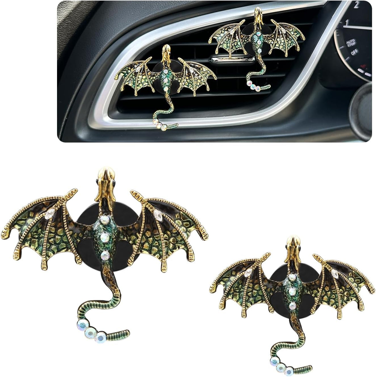 ORIESSE Green Dragon Car Air Freshener Vent Clips,Goth Car Decor